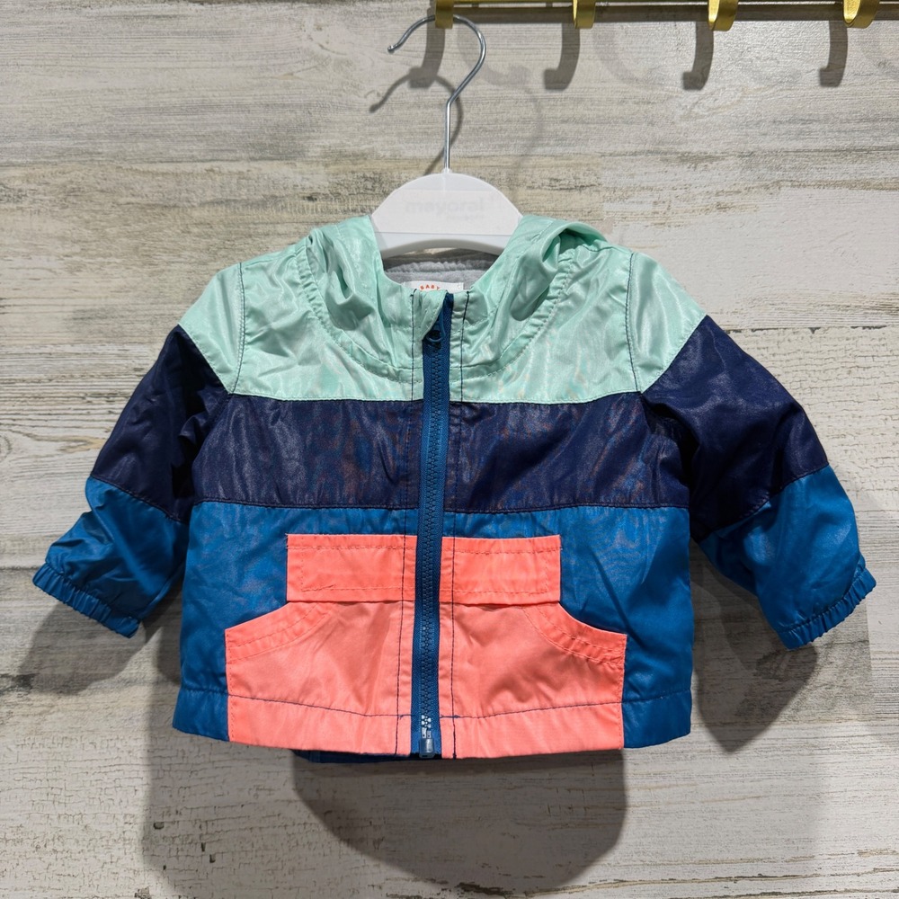 Cat & Jack Windbreaker Jacket Boys 0-3M Blue Colorblock Sporty EUC
